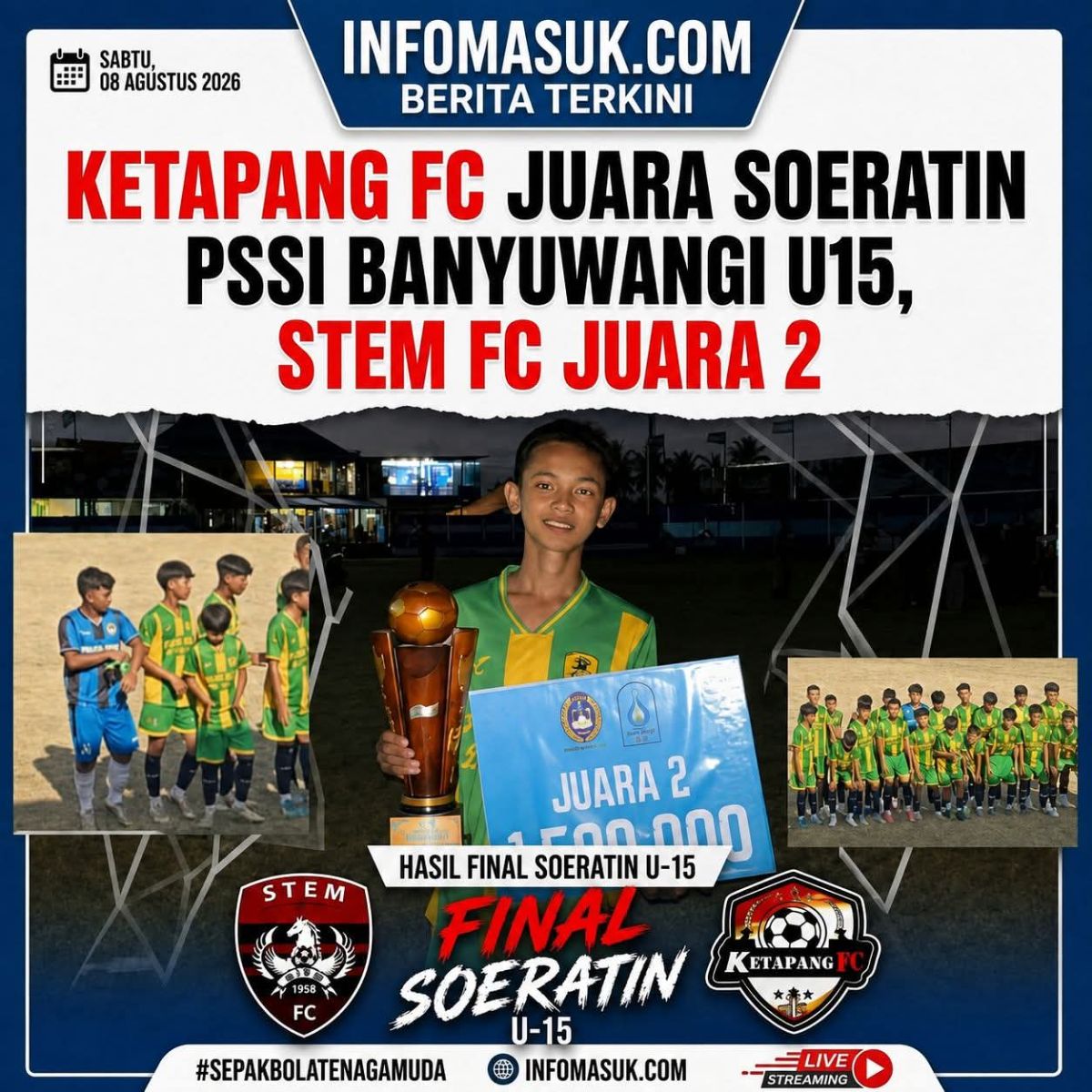 FINAL SERU PIALA SOERATIN PSSI BANYUWANGI U13 & U15 DI GELAR DI LAPANGAN AHY BUBUK ROGOJAMPI